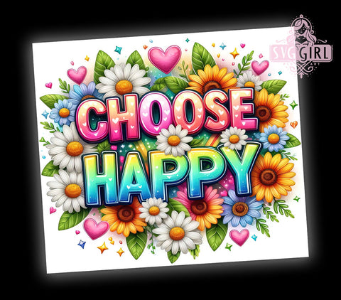 Choose Happy 20oz Tumbler Wrap Sublimation Design, Straight Tapered Tumbler Wrap, Motivational Tumbler Png, Instant Digital Download Sublimation SvggirlplusArt 