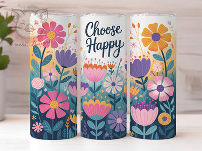 Choose Happy Boho 20oz Tumbler, Floral Gift, Sublimation Wrap, Positive Mug, 20oz Tumbler Design, Choose Happy Quote, Inspirational Theme Sublimation Lara' s Designs 