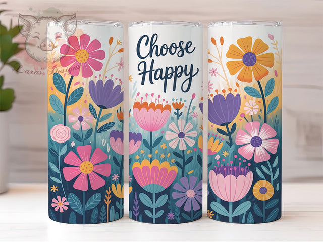 Choose Happy Boho 20oz Tumbler, Floral Gift, Sublimation Wrap, Positive Mug, 20oz Tumbler Design, Choose Happy Quote, Inspirational Theme Sublimation Lara' s Designs 