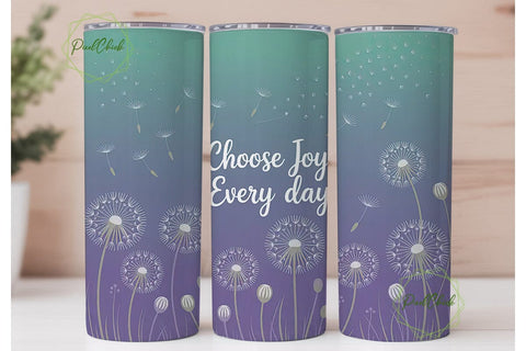 Choose Joy Dandelion 20oz Tumbler Wrap Sublimation PixelChick 
