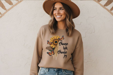 Choose Light Choose Joy Png, Sunflower Butterfly Png, Positive Quote Art, Floral Sublimation Design, Motivational Cricut Printable Png SVG TiffsCraftyCreations 