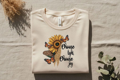 Choose Light Choose Joy Png, Sunflower Butterfly Png, Positive Quote Art, Floral Sublimation Design, Motivational Cricut Printable Png SVG TiffsCraftyCreations 