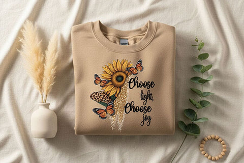 Choose Light Choose Joy Png, Sunflower Butterfly Png, Positive Quote Art, Floral Sublimation Design, Motivational Cricut Printable Png SVG TiffsCraftyCreations 
