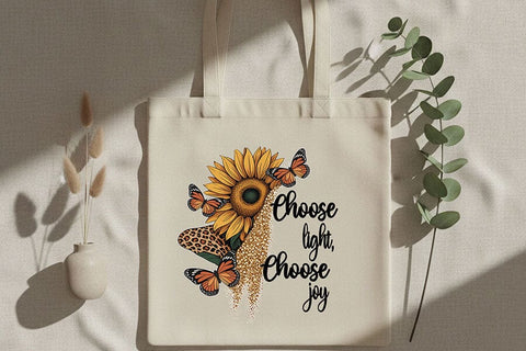 Choose Light Choose Joy Png, Sunflower Butterfly Png, Positive Quote Art, Floral Sublimation Design, Motivational Cricut Printable Png SVG TiffsCraftyCreations 