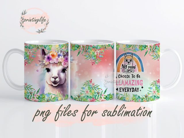 Choose To Be Llamazing Everyday Instant Digital Design Download Mug Wrap Design, Mug Design PNG Sublimation PrintingLife 