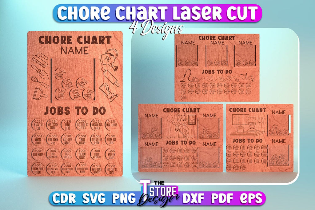 Chore Chart Laser Cut Bundle | Customizable Design | CNC File - So Fontsy