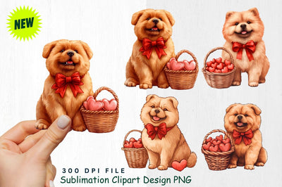 Chow Chow with Bow and Heart Basket Clipart Sublimation Regulrcrative 