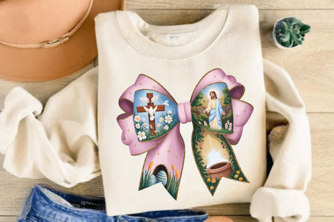 Christan Easter Coquette Bow PNG, Easter Coquette PNG, Happy Easter Jesus PNG, Retro Easter PNG, Pink Easter PNG, Floral Spring PNG, Easter Sublimation, Religious Easter Bow with Biblical Scenes PNG Sublimation Regulrcrative 