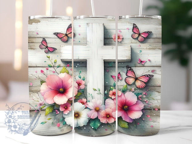 Christian 20oz Skinny Tumbler, Floral Cross Tumbler Png, Straight & Tapered Tumbler Wrap, Instant Digital Download Sublimation ToriDesigns 