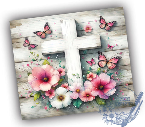 Christian 20oz Skinny Tumbler, Floral Cross Tumbler Png, Straight & Tapered Tumbler Wrap, Instant Digital Download Sublimation ToriDesigns 