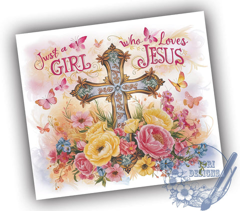 Christian 20oz Skinny Tumbler PNG, Just a Girl Who Loves Jesus Tumbler Sublimation Wrap, Straight & Tapered Tumbler Wrap, Instant Digital Download Sublimation ToriDesigns 