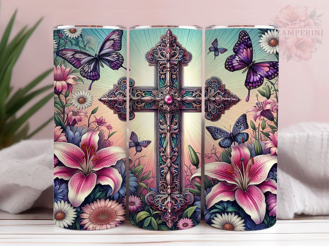 Christian 20oz Tumbler Wrap PNG, Floral Cross Tumbler Png, Straight & Tapered Tumbler Wrap, Instant Digital Download Sublimation Li Zamperini 