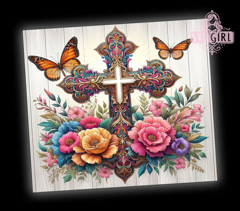 Christian 20oz Tumbler Wrap Sublimation Design, Straight Tapered Tumbler Wrap, Floral Cross Tumbler Png, Instant Digital Download Sublimation SvggirlplusArt 
