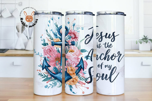 Christian Bible Verse 20 oz Skinny Tumbler Wrap Sublimation Design, Jesus is the Anchor of My Soul Tumble Digital Download PNG Sublimation Rabbitmakies 