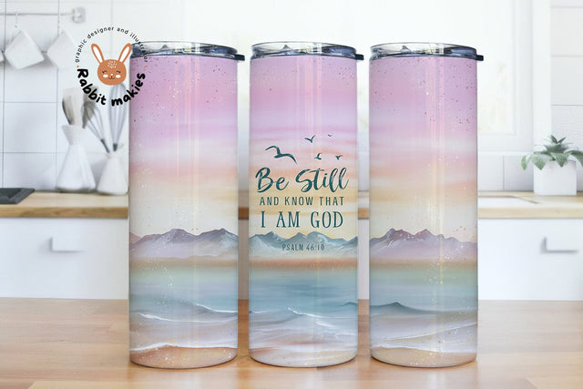 Christian Bible Verse 20oz Skinny Tumbler, Be Still Sublimation Design Templates PNG Digital Download, Pastel Sunset Tumbler Wrap Sublimation Rabbitmakies 