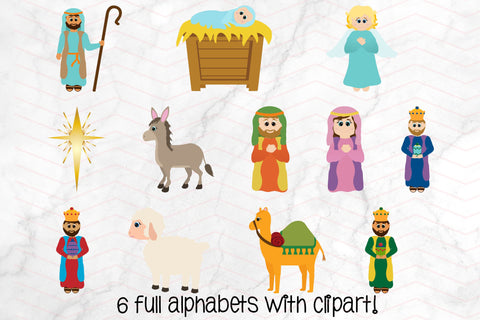 Christian Christmas Doodle Alphabet, Nativity Set Clipart SVG Crafty Mama Studios 