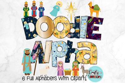 Christian Christmas Doodle Alphabet, Nativity Set Clipart SVG Crafty Mama Studios 