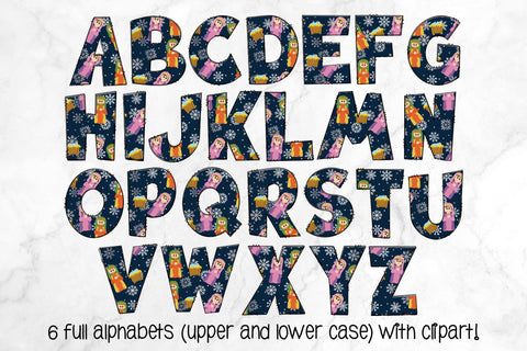 Christian Christmas Doodle Alphabet, Nativity Set Clipart SVG Crafty Mama Studios 