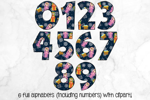 Christian Christmas Doodle Alphabet, Nativity Set Clipart SVG Crafty Mama Studios 