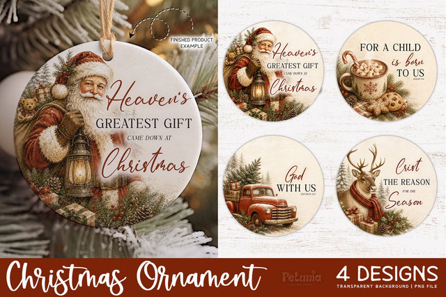 Christian Christmas Ornament Designs, Christmas Ornament PNG Sublimation Petunia Digital Design 
