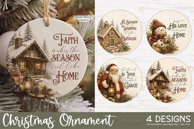 Christian Christmas Ornament Designs, Christmas Ornament PNG Sublimation Petunia Digital Design 