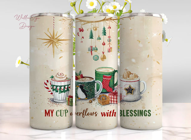 Christian Christmas Tumbler Wrap, My Cup Overflows Tumbler Wrap, Christian 20 oz tumbler wrap, Jesus Christmas Tumbler Wrap, Psalm 23 5 Sublimation WillowSageDesign 
