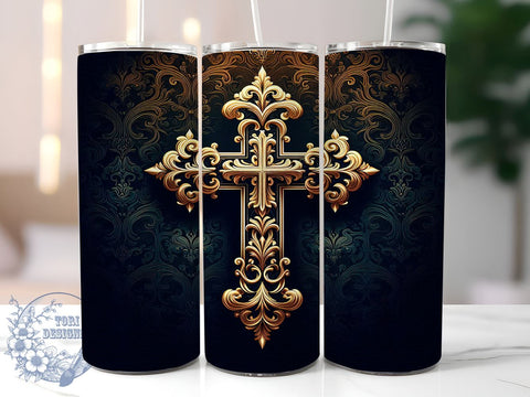 Christian Cross 20oz Skinny Tumbler PNG, Metal Cross Tumbler Sublimation Wrap, Straight & Tapered Tumbler Wrap, Instant Digital Download Sublimation ToriDesigns 