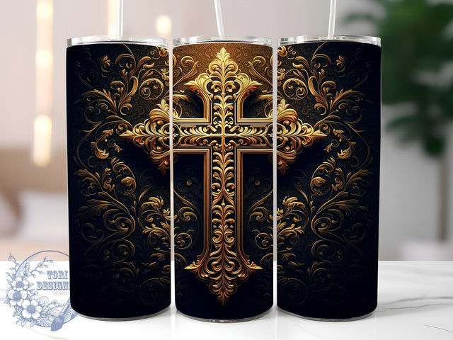 Christian Cross 20oz Skinny Tumbler PNG, Metal Cross Tumbler Sublimation Wrap, Straight & Tapered Tumbler Wrap, Instant Digital Download Sublimation ToriDesigns 