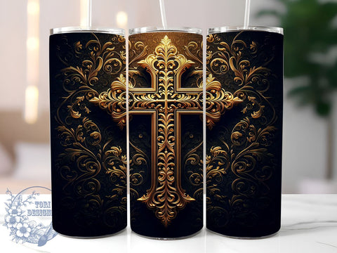 Christian Cross 20oz Skinny Tumbler PNG, Metal Cross Tumbler Sublimation Wrap, Straight & Tapered Tumbler Wrap, Instant Digital Download Sublimation ToriDesigns 