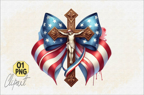 Christian Cross 4th of July USA Bow PNG Sublimation Clipart Sublimation SVGArt 