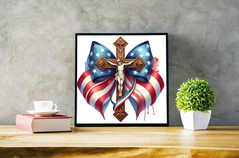 Christian Cross 4th of July USA Bow PNG Sublimation Clipart Sublimation SVGArt 
