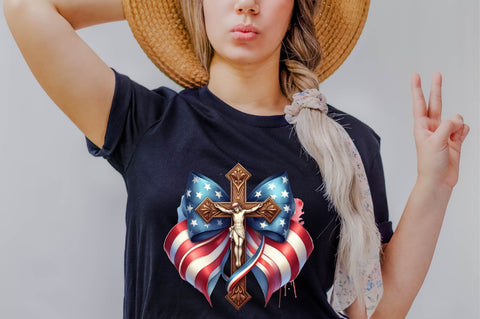 Christian Cross 4th of July USA Bow PNG Sublimation Clipart Sublimation SVGArt 