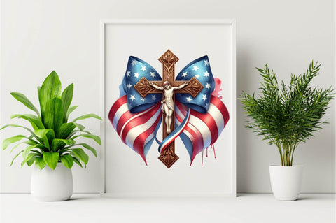 Christian Cross 4th of July USA Bow PNG Sublimation Clipart Sublimation SVGArt 