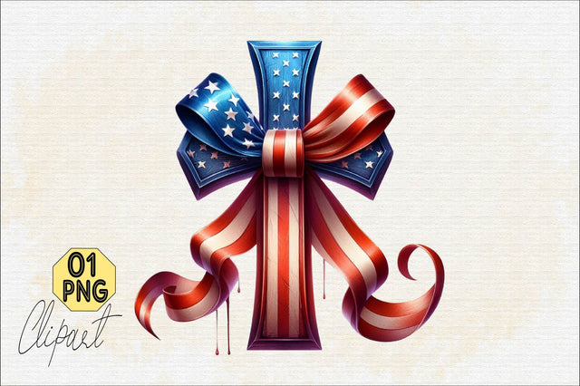 Christian Cross 4th of July USA Bow Sublimation Clipart Sublimation SVGArt 