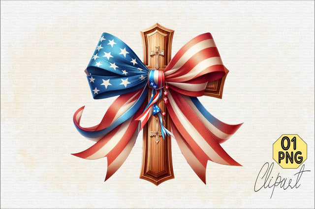 Christian Cross 4th of July USA Bow Sublimation Clipart Sublimation SVGArt 