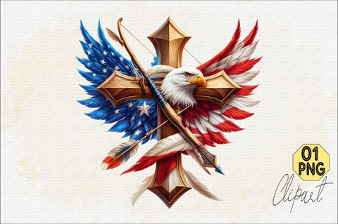 Christian Cross 4th of July USA Bow Sublimation Clipart Sublimation SVGArt 