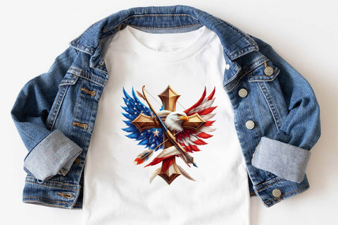 Christian Cross 4th of July USA Bow Sublimation Clipart Sublimation SVGArt 