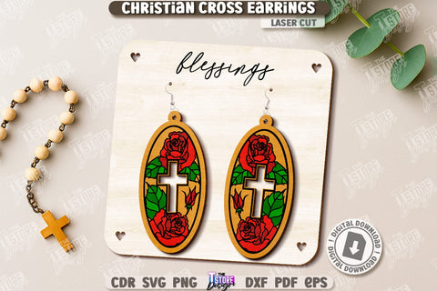 Christian Cross Earrings Laser Cut Bundle. Digital Download. Christian Jewelry. Religious Accessory SVG The T Store Design 