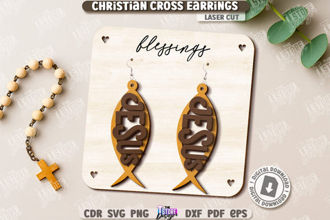 Christian Cross Earrings Laser Cut Bundle. Digital Download. Christian Jewelry. Religious Accessory SVG The T Store Design 