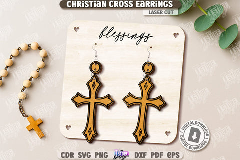 Christian Cross Earrings Laser Cut Bundle. Digital Download. Christian Jewelry. Religious Accessory SVG The T Store Design 