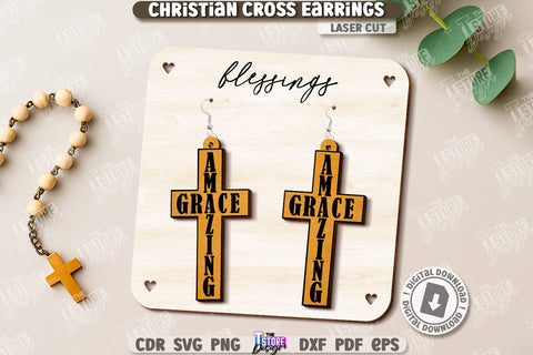 Christian Cross Earrings Laser Cut Bundle. Digital Download. Christian Jewelry. Religious Accessory SVG The T Store Design 