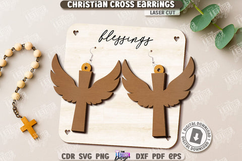 Christian Cross Earrings Laser Cut Bundle. Digital Download. Christian Jewelry. Religious Accessory SVG The T Store Design 