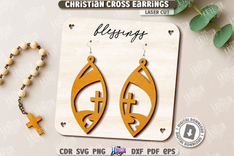 Christian Cross Earrings Laser Cut Bundle. Digital Download. Christian Jewelry. Religious Accessory SVG The T Store Design 