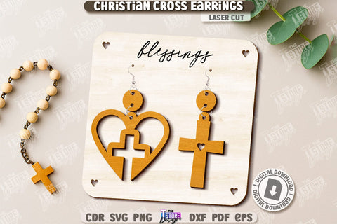 Christian Cross Earrings Laser Cut Bundle. Digital Download. Christian Jewelry. Religious Accessory SVG The T Store Design 