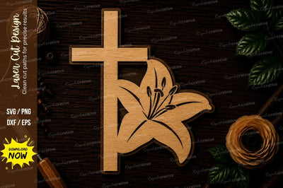 Christian Cross Lily Flower Laser Cut SVG File SVG Regulrcrative 