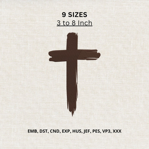 Christian Cross Machine Embroidery Design – Rustic Brush Stroke Faith Cross Embroidery File Embroidery/Applique DESIGNS PatternFeed8 
