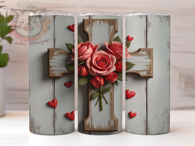 Christian Cross Valentine's Day Tumbler, Valentine's Day Gift, 20oz Tumbler Wrap, Sublimation Design, Cross Art, Faith-Based Gift, Religious Decor Sublimation Lara' s Designs 
