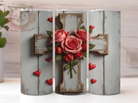 Christian Cross Valentine's Day Tumbler, Valentine's Day Gift, 20oz Tumbler Wrap, Sublimation Design, Cross Art, Faith-Based Gift, Religious Decor Sublimation Lara' s Designs 
