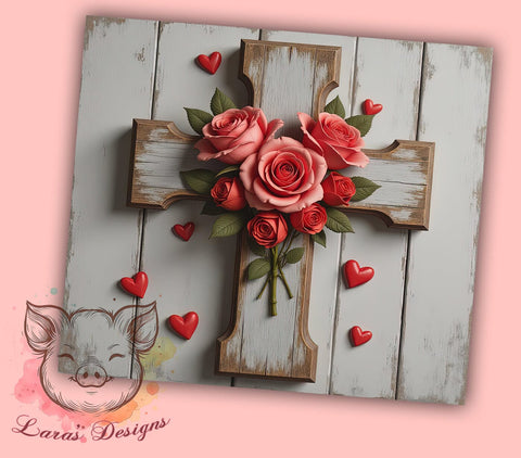 Christian Cross Valentine's Day Tumbler, Valentine's Day Gift, 20oz Tumbler Wrap, Sublimation Design, Cross Art, Faith-Based Gift, Religious Decor Sublimation Lara' s Designs 