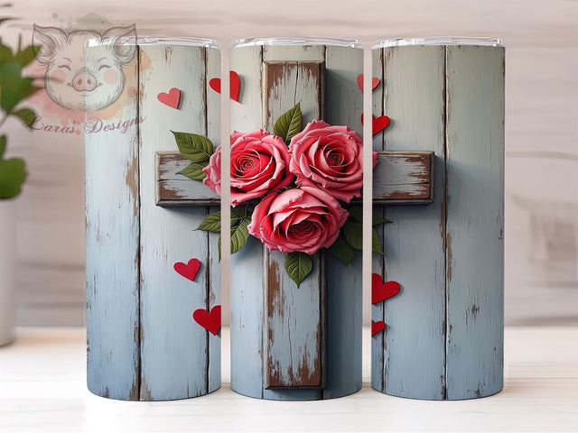 Christian Cross Valentine's Day Tumbler, Valentine's Day Gift, 20oz Tumbler Wrap, Sublimation Design, Cross Art, Faith-Based Gift, Religious Decor Sublimation Lara' s Designs 
